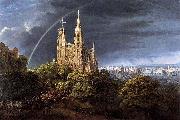 Karl friedrich schinkel Gothic Cathedral with Imperial Palace oil painting artist